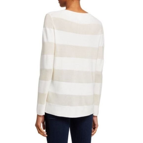 Lafayette 148 Striped Matte Crepe Bateau-Neck Lightweight Relaxed Sweate… - Picture 2 of 9